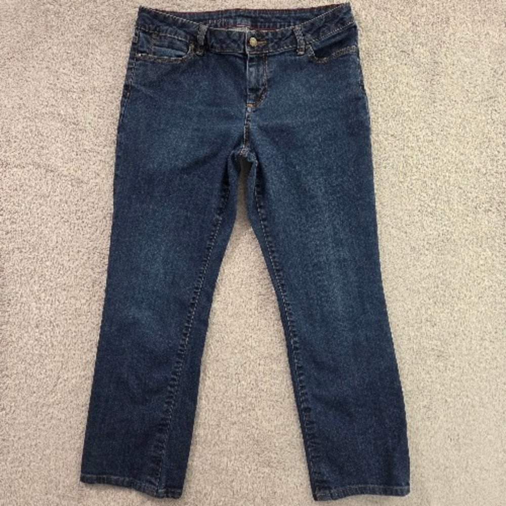Talbots Curvy Bootcut Jeans Women's 10P Blue Dark Wash Classic Stretch Denim